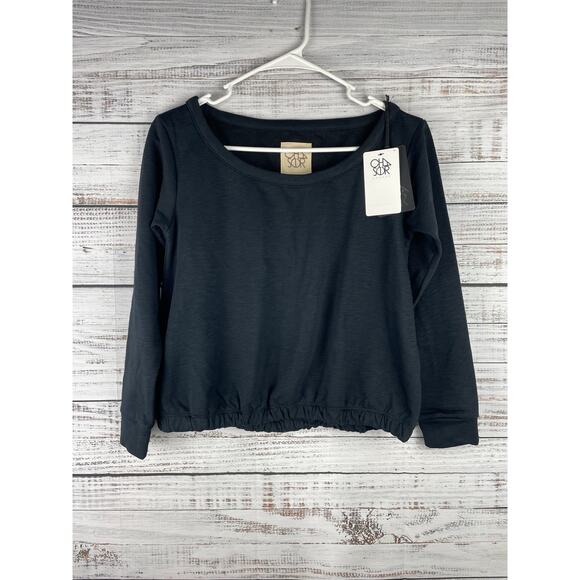 Chaser Black Crop Pullover Sweater Elastic Waist NEW XS Modal Lounge Casual - Picture 1 of 7